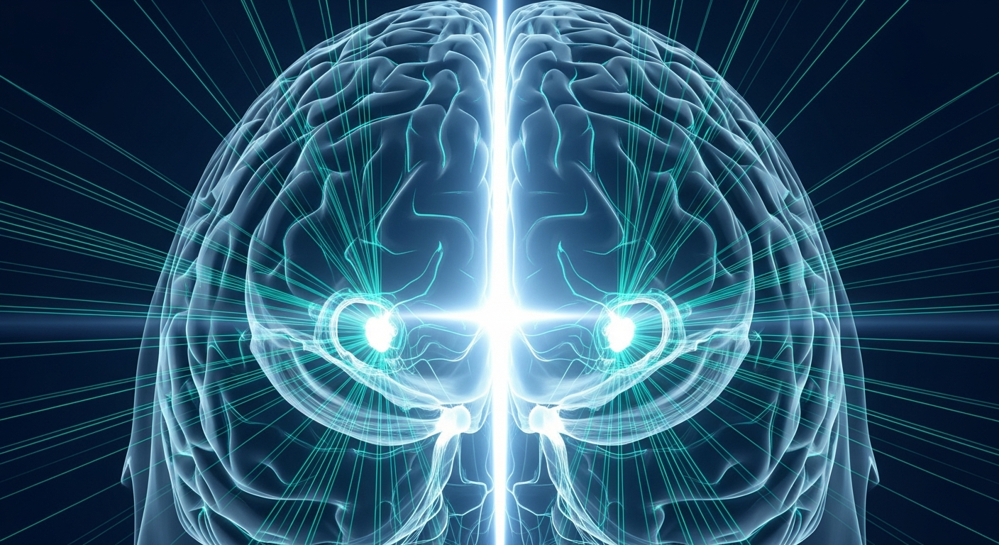 Brain with focused neural pathways highlighted for concentration and memory